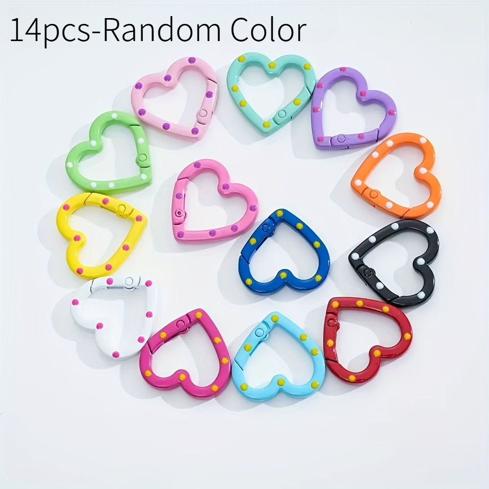 Image of 14pcs Heart Shape Spring Clip Keychain, Colorful Metal Carabiner For Diy Crafts, Creative Gift With Dopamine Colors, Random Colors