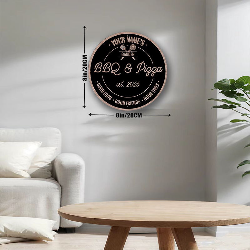 TEMU 1pc Personalized Round Aluminum Sign - Custom Text Bbq & Pizza Wall Art Plaque, 8x8 Inch (20x20cm) Durable Indoor/outdoor Decor For Home, Bar,
