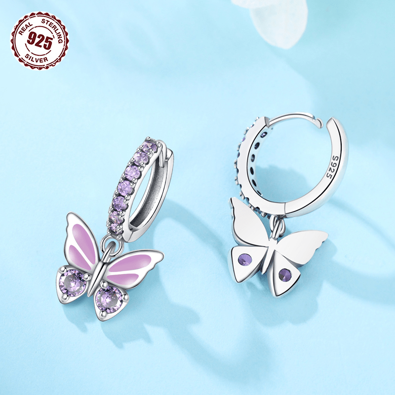 Women's Purple Butterfly Earrings, Hypoallergenic
