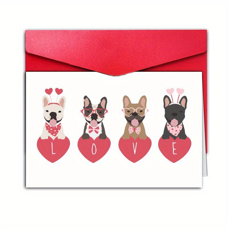 

1pc French Bulldog Valentine's Day Greeting Card - Cute Cartoon Love Themed Paper Card With Envelope For , Boyfriend, Girlfriend - Perfect Romantic Gift For Valentine's Day