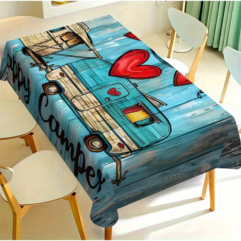 1pc Camping Site Tablecloth With Flower And Forest Design - Ideal For Family Gatherings, Kitchens, Restaurants, Indoor/outdoor Use, And Camping Decor