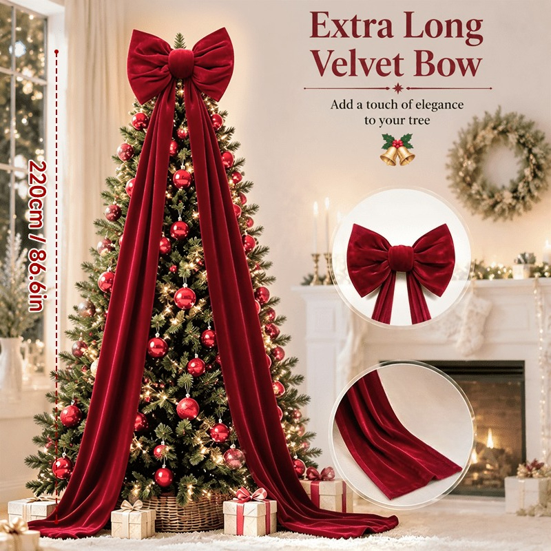 TEMU 1 X 86.6-inch Luxurious Red Bow Party Decoration - Extra-long Trailing Flowing Ribbon, Perfect For Birthdays, Weddings, Christmas, And Special