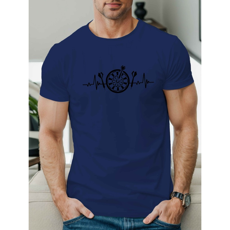 

Men's Casual Short Sleeve T-shirt With Unique Dart Ekg Design - Breathable Polyester, Crew Neck, Summer Fashion Top