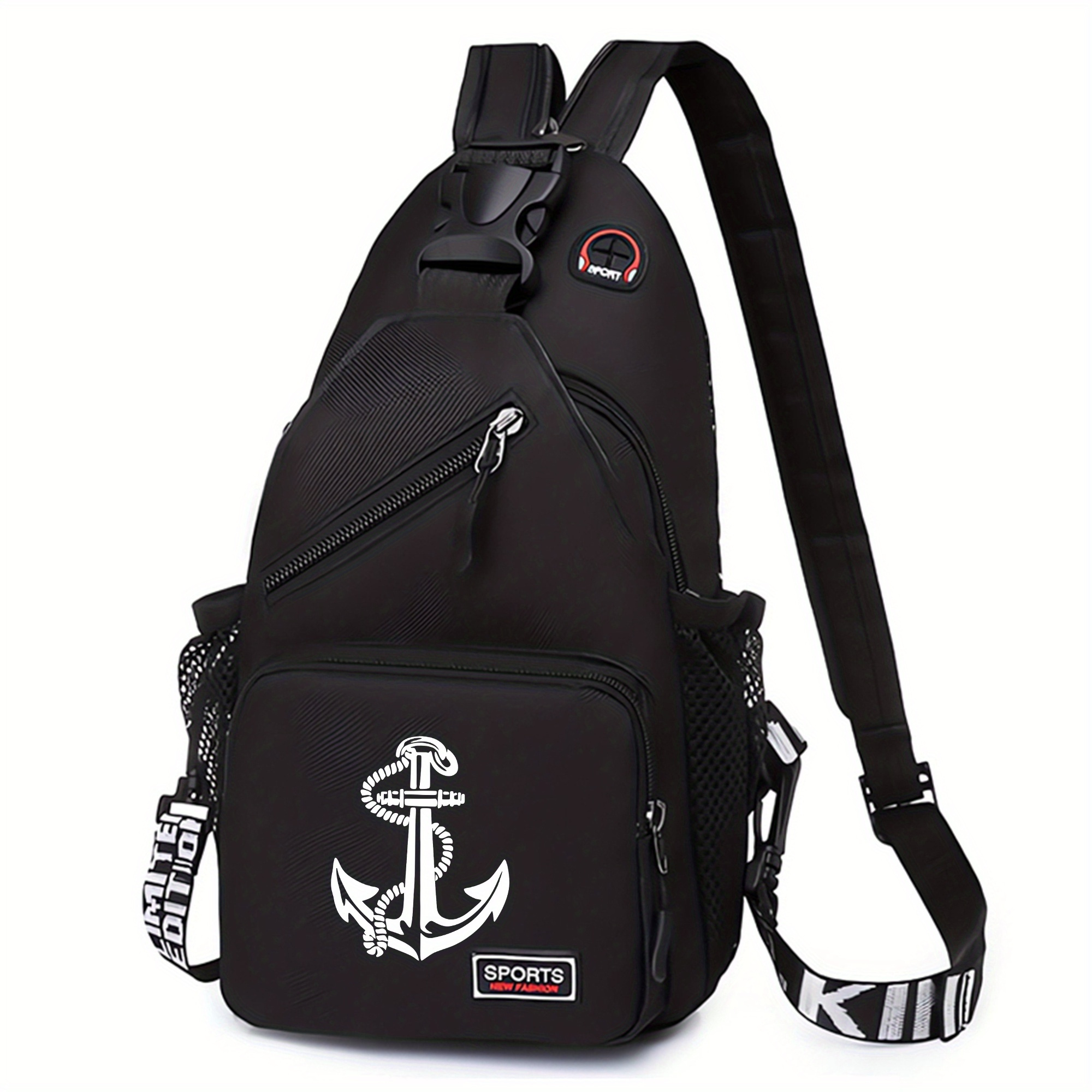 TEMU 1pc Ship's Anchor Printed Waist Bag, Versatile Large-capacity Crossbody Bag, Casual Outdoor Sports Chest Bag, Suitable For Outdoor Travel And