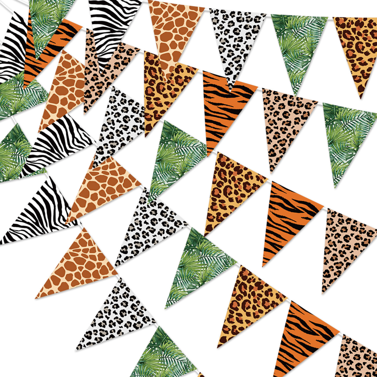 Image of 4pcs Animal Print Decoration Birthday Banner Pennant Bunting Triangle Flag For Bulletin Board Classroom Decoration 2 Wild 1 Party Supply