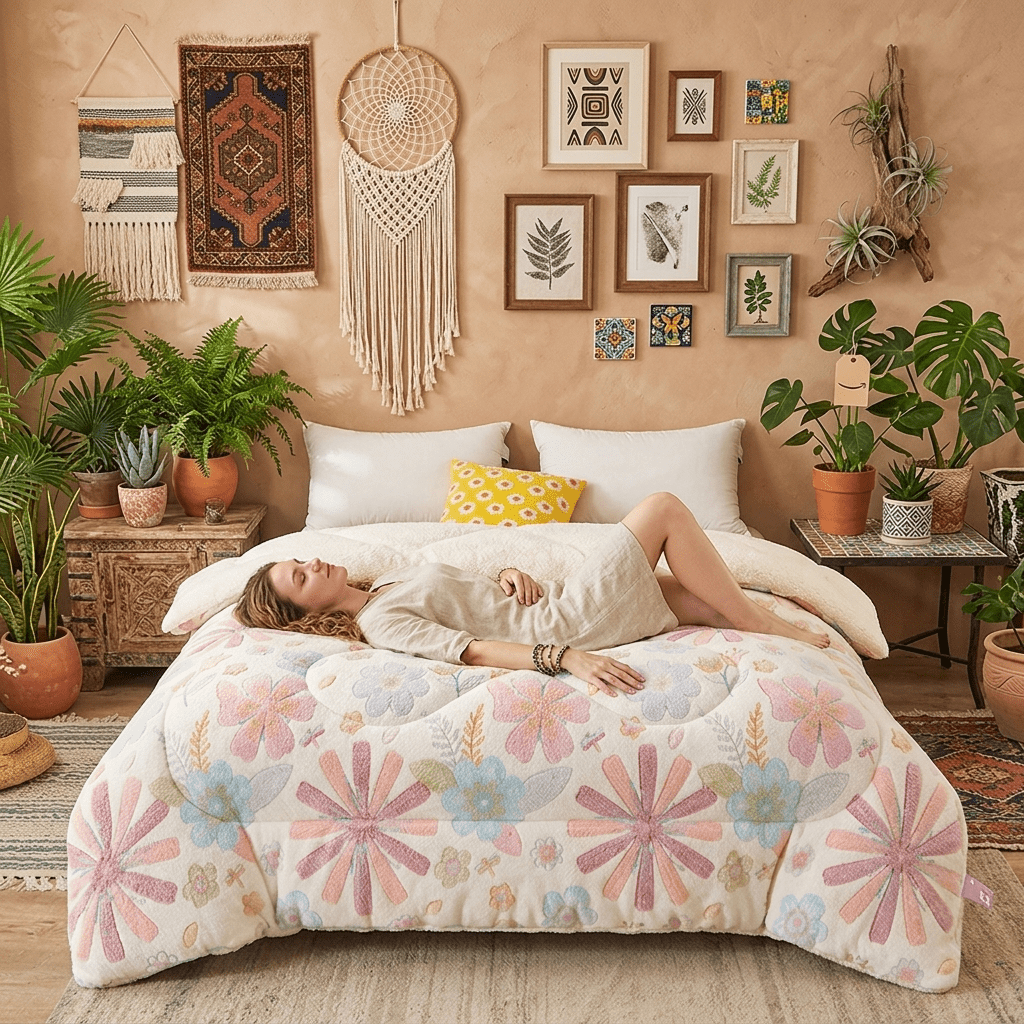TEMU Herbst Winter Bettwäsche mit floralen Schneeflockenmuster, weiche Steppdecke für Gästezimmer.