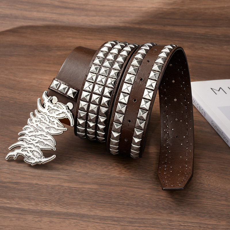 Gothic Flame Letter Buckle Rivet Belt for Men & Women