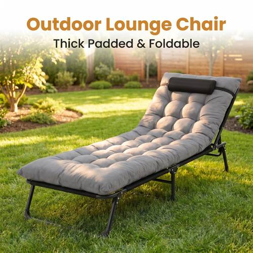 folding recliner nap bed thick gray cushion sturdy iron bracket