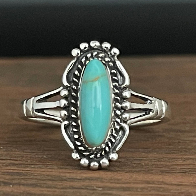TEMU S925 Silver Retro Turquoise Ring With Bohemian Style Ring, Ethnic Style Women's Ring, Perfect For , And For Valentine's Day, Parties, And