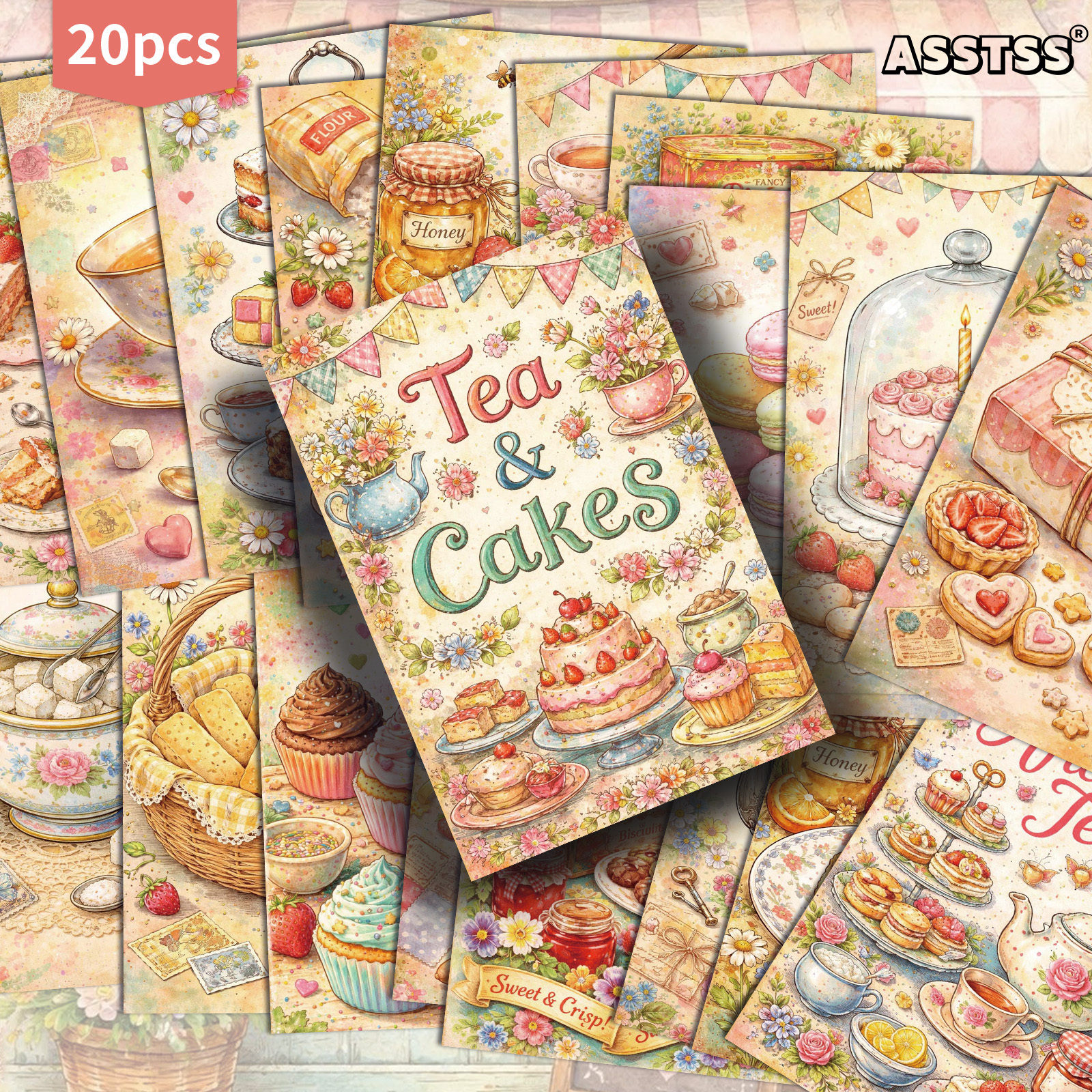 TEMU Set Of 20 Assorted Vintage Afternoon Tea Postcards Measuring 4x10 Inches, Featuring Retro Pinup Illustrations. Ideal For Scrapbooking And