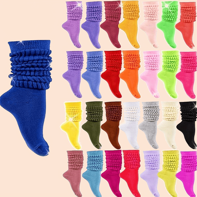 TEMU 14 Pairs Of Socks, Women's Socks, Colors, Fashionable, Elastic And Comfortable Polyester Fabric, Machine Washable, Very Suitable For Autumn And Winter - Women's Calf Socks