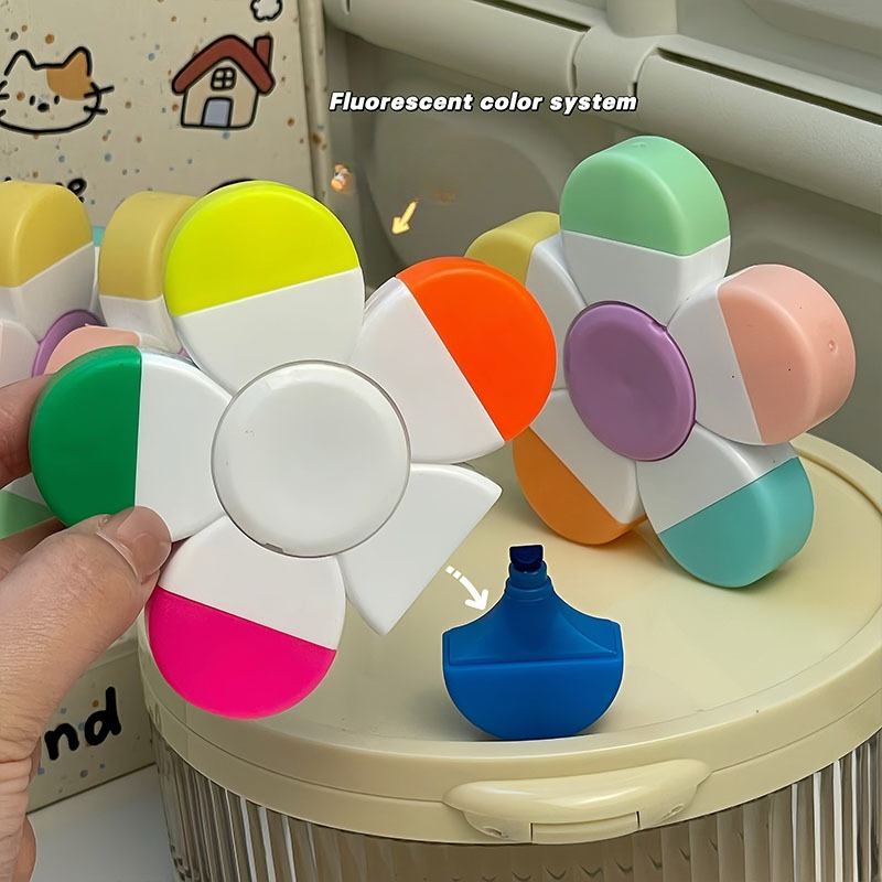 Creative Flower-shaped Highlighter 5- Colored Painting Pen Hand Account Decoration Graffiti Point Marking Scrapbooking Finger Spinner