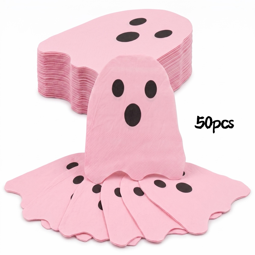 TEMU 25/50pcs Pink -shaped Party Napkins, Creative And Cute Spooky Little Disposable , Halloween Party Table Decoration Napkins For