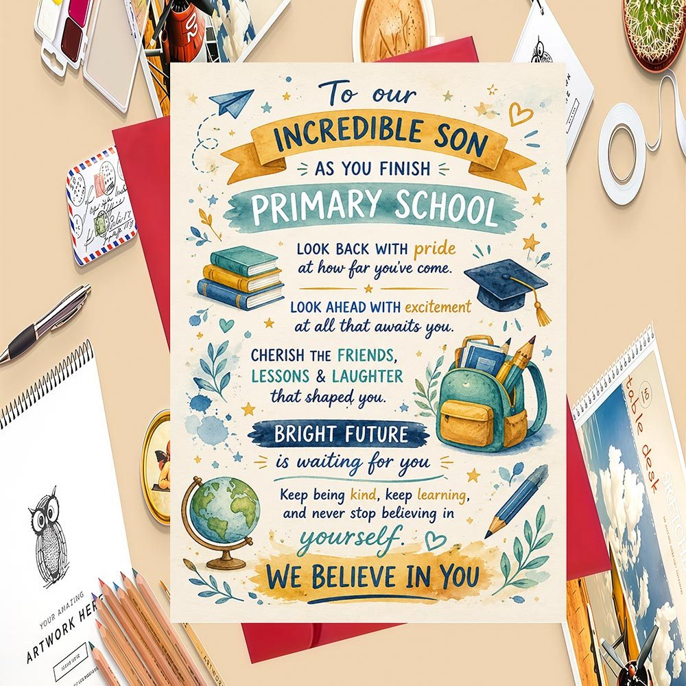 TEMU 1set Son Primary School Graduation Card: Ideal Gift For Parents To Milestone