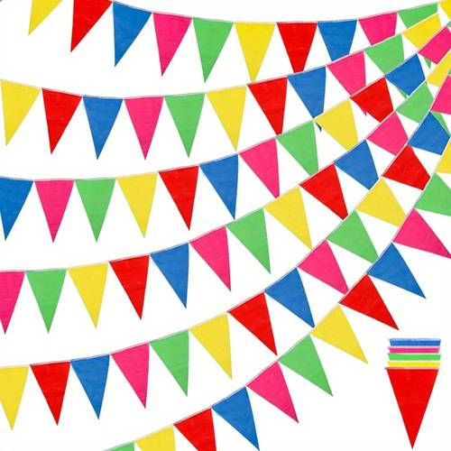262ft 150 stück bunte wimpelbanner fahnen multicolor wimpelketten dreieck fahnen großpackung, girlande für eröffnungsfeier, karneval thema geburtstagsparty dekoration outdoor events klassenzimmer deko