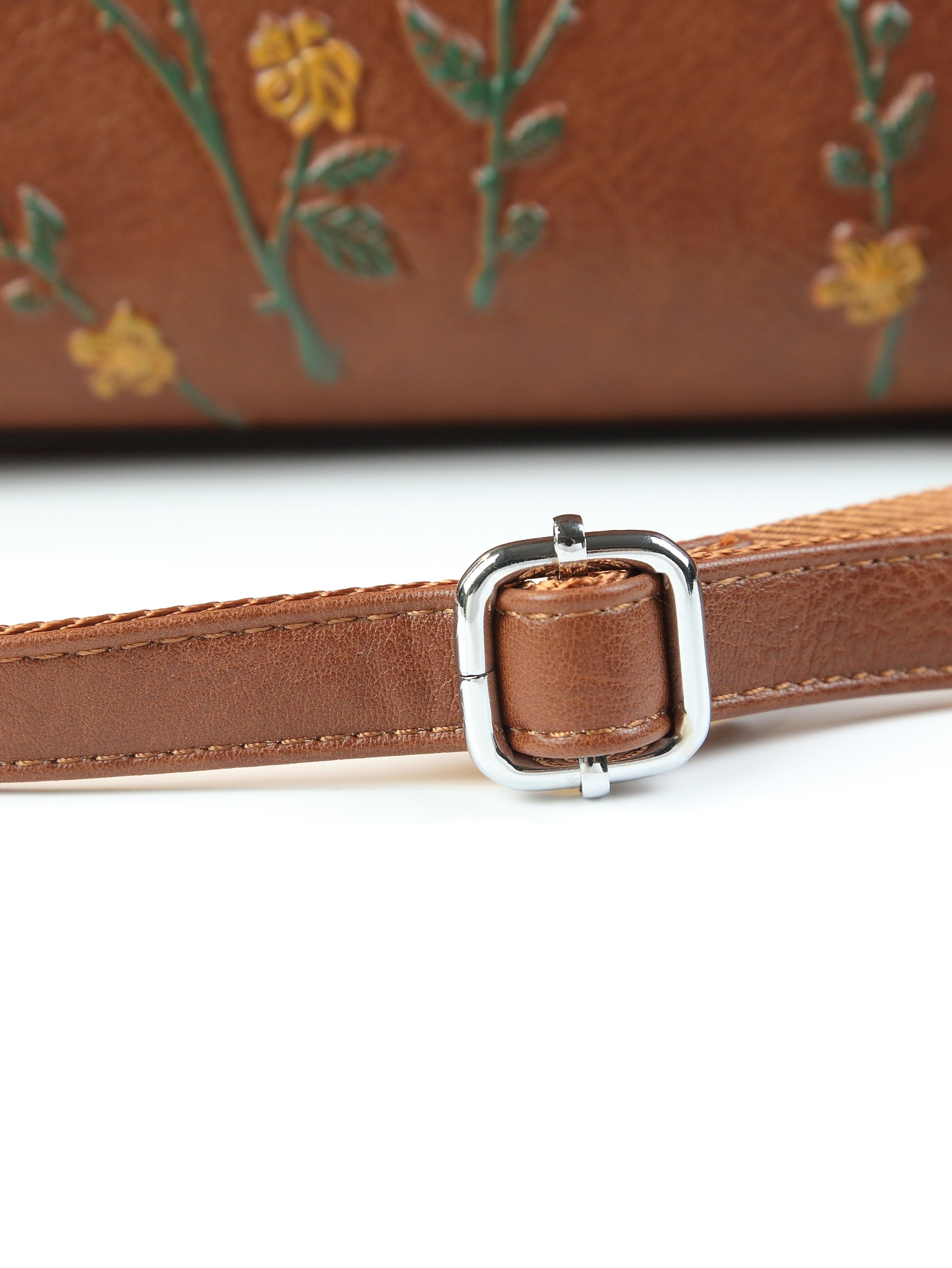 Light Brown Floral Print Handbag on model profile