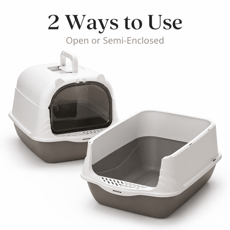 AAA+ Switchable Open/Semi-Enclosed Cat Litter Box, Extra Large Jumbo Size for Multi-Cat Households, Splash-Proof and Anti-Tracking, Dual-Mode Over-the-Top Litter Pan, Low-Entry for Easy Cleaning, Suitable for Adult and Senior Cats