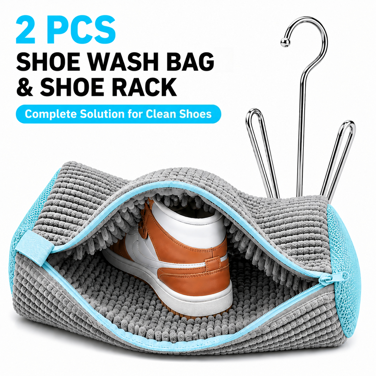 TEMU Ensemble de sacs de lavage pour chaussures robustes et lavables en machine (sac de lavage pour chaussures + étagère à chaussures), polaire en