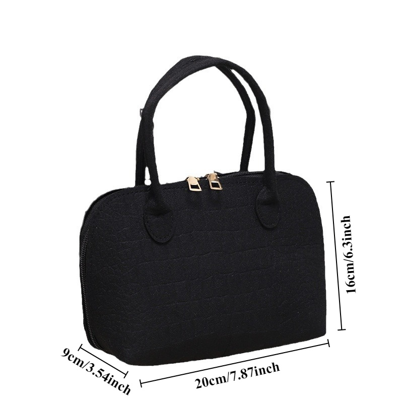 

Chic Solid Color Ladies Felt Tote Bag Fashionable Embossed Casual Handbag With Zipper Closure And Clutch Component