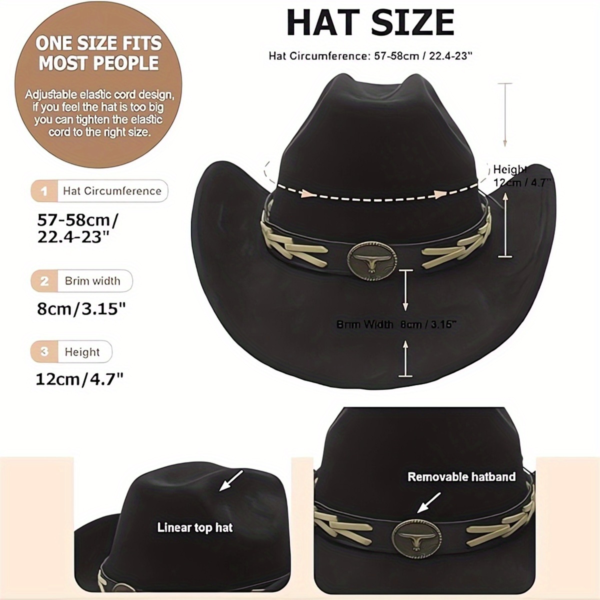 women men felt western cowboy roll brim cowgirl - Temu display picture 1