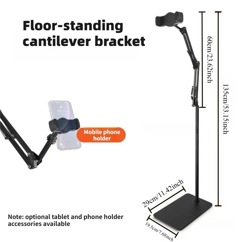 TEMU Adjustable Handheld Floor Phone Stand With Clamp Base & - Mobile Holder Suitable For Smartphones/tablets, Height & Angle Adjustment For Bedside,