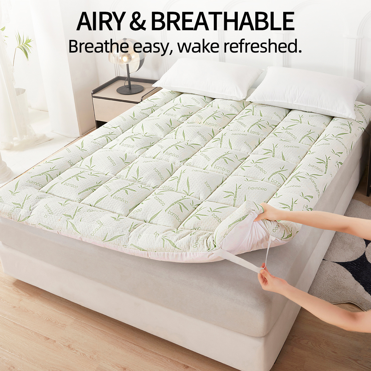 Image of Bamboo Fiber Foldable Mattress Topper, Cooling And Hypoallergenic, Use, Portable For Travel And Floor, Twin Twin Xl Full Queen King Sizes