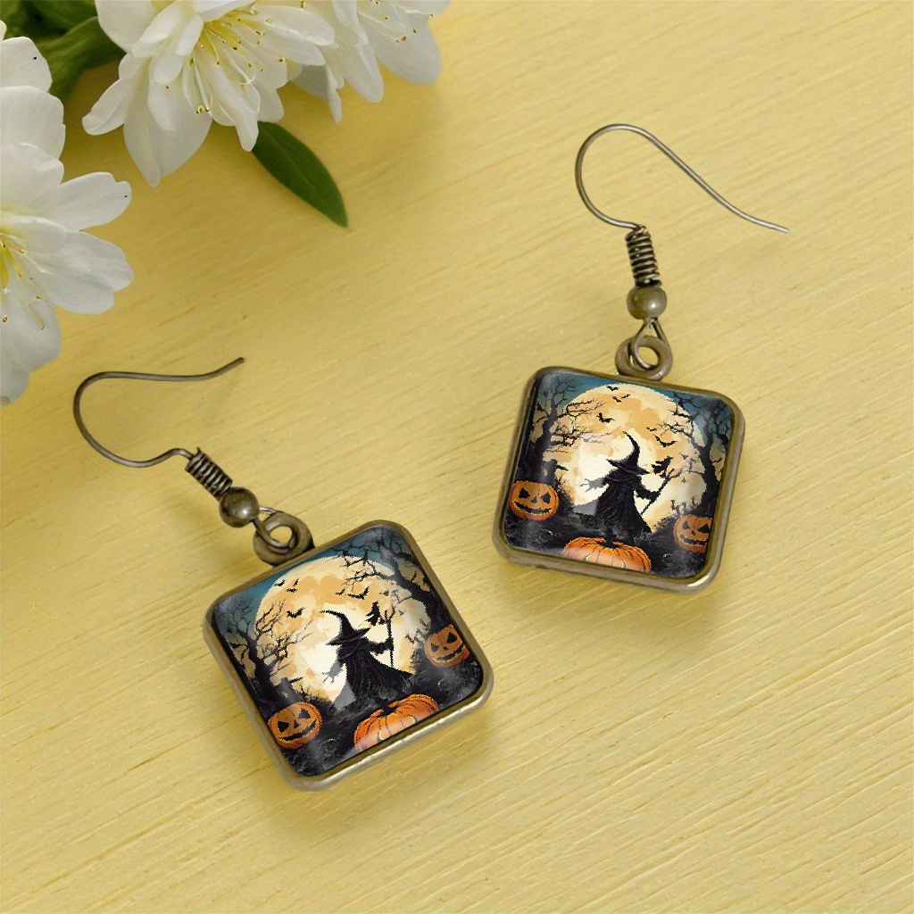 Fashionable Moon Pumpkin Witch Heart Shaped Earrings