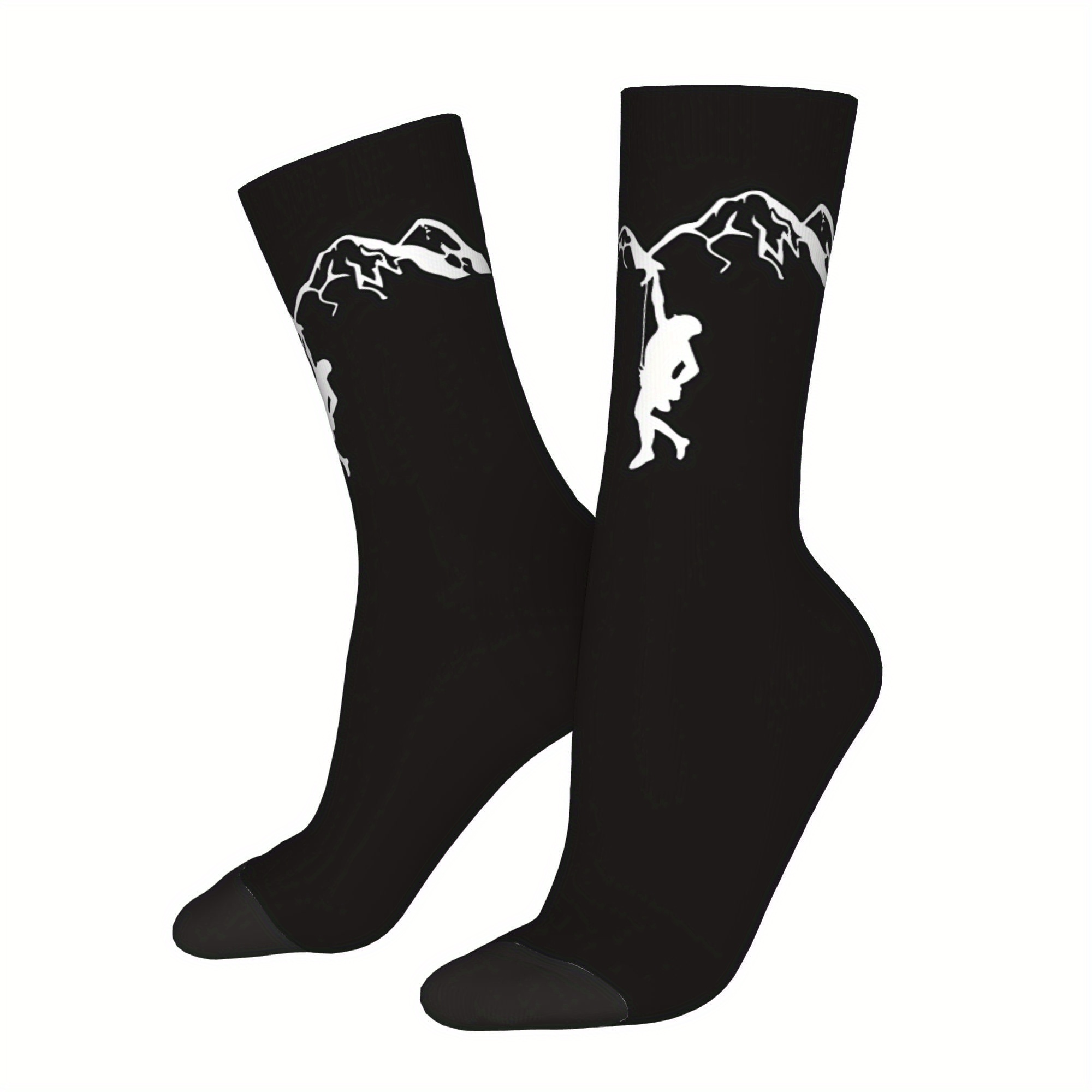 

1 Pair Of Men's Novelty Rock Climbing Pattern Crew Socks, Breathable Comfy Casual Socks For Men's Outdoor Wearing All Wearing