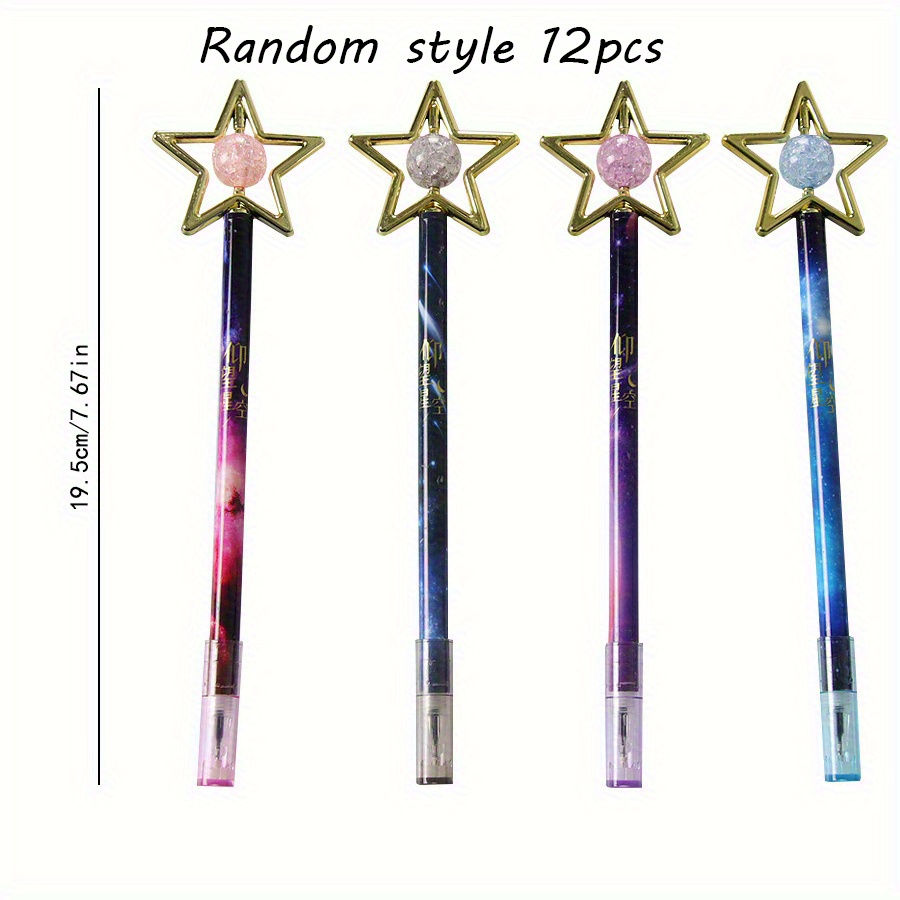 TEMU 12pcs Random Color 0.5mm Black Cute Gel Pen Ball Pen Starry Sky Rotate Gel Pen Signature Pen Gel Ink Pens Stationery School Office Supplies