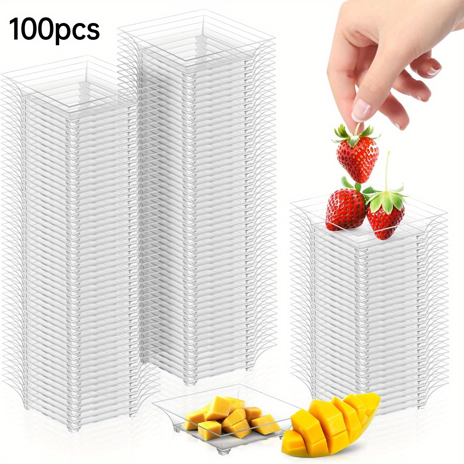 Image of 100pcs Reusable Stackable Mini Sauce Dishes& Dessert Plates- Food-grade Ps, Easy To Clean- Perfect For Weddings, Parties, Catering, Outdoor Dining