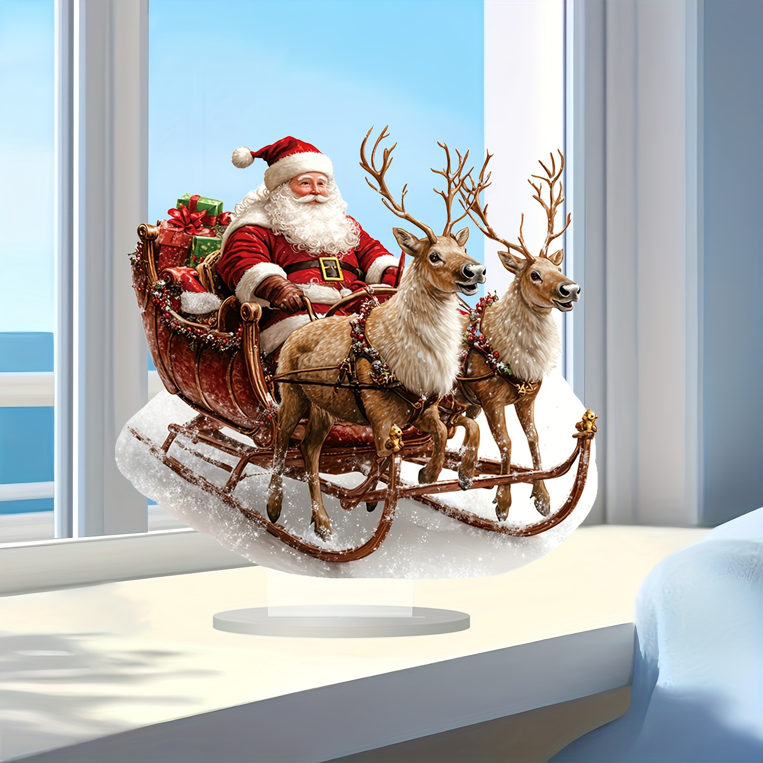 

3d Santa Sleigh & Reindeer Christmas Tabletop Decor With Stand - Home, Office, Cafe | Unique Holiday | Ideal Gift For Birthdays, , Christmas | Fairy Garden Collectible