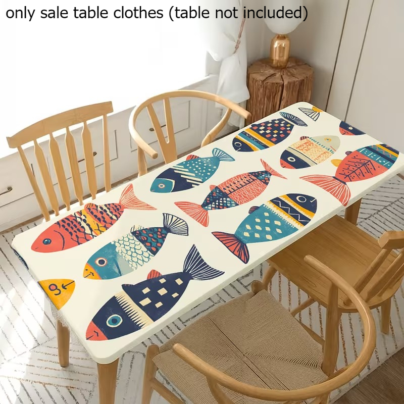 TEMU 1 Mantel Elástico con Diseño de Peces Coloridos, Cubierta de Mesa Rectangular para Camping, Picnics, Fiestas en el Jardín - Uso