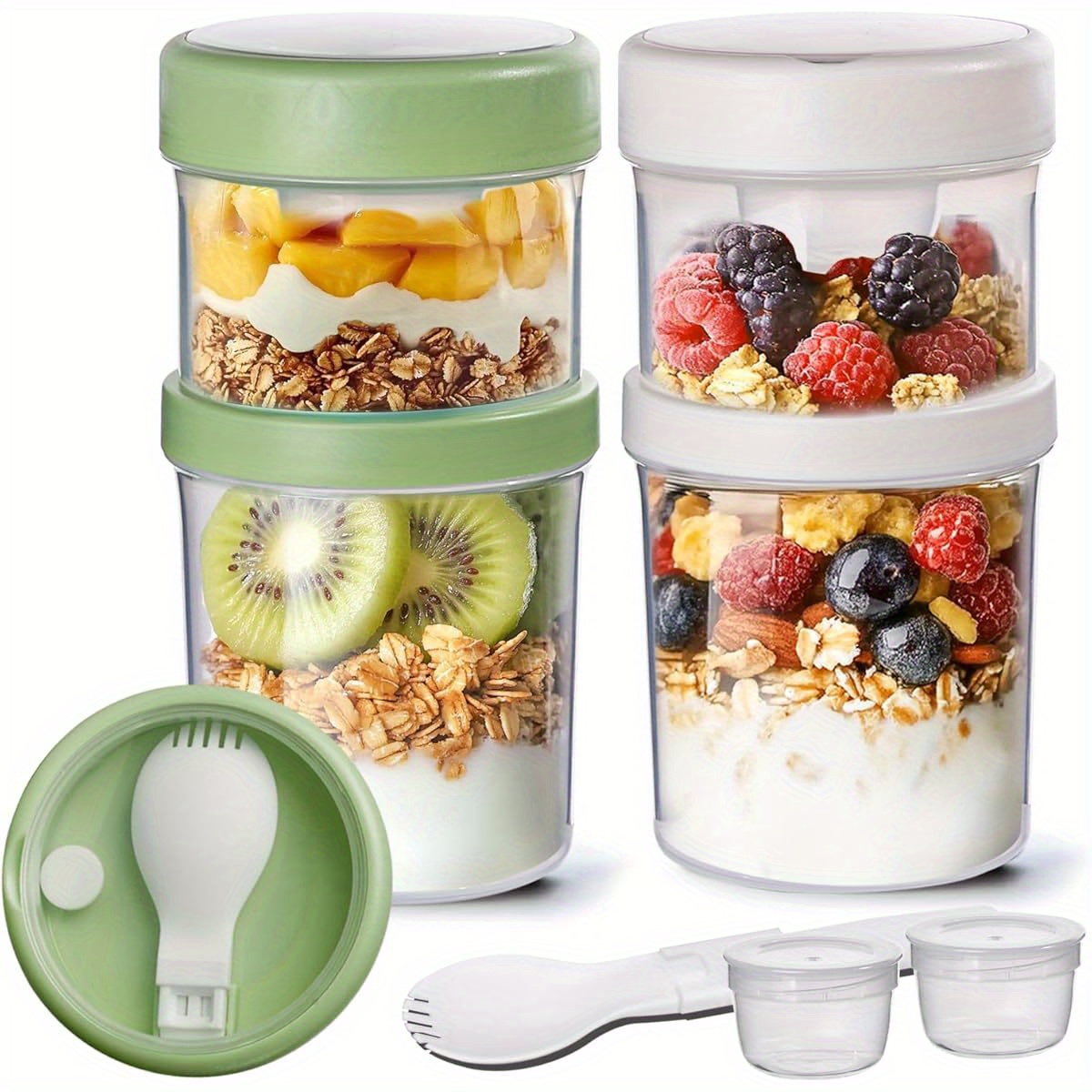 4 Pack Salad Jars With Dressing Containers - Leak-Proof Meal Prep Containers With Spoon