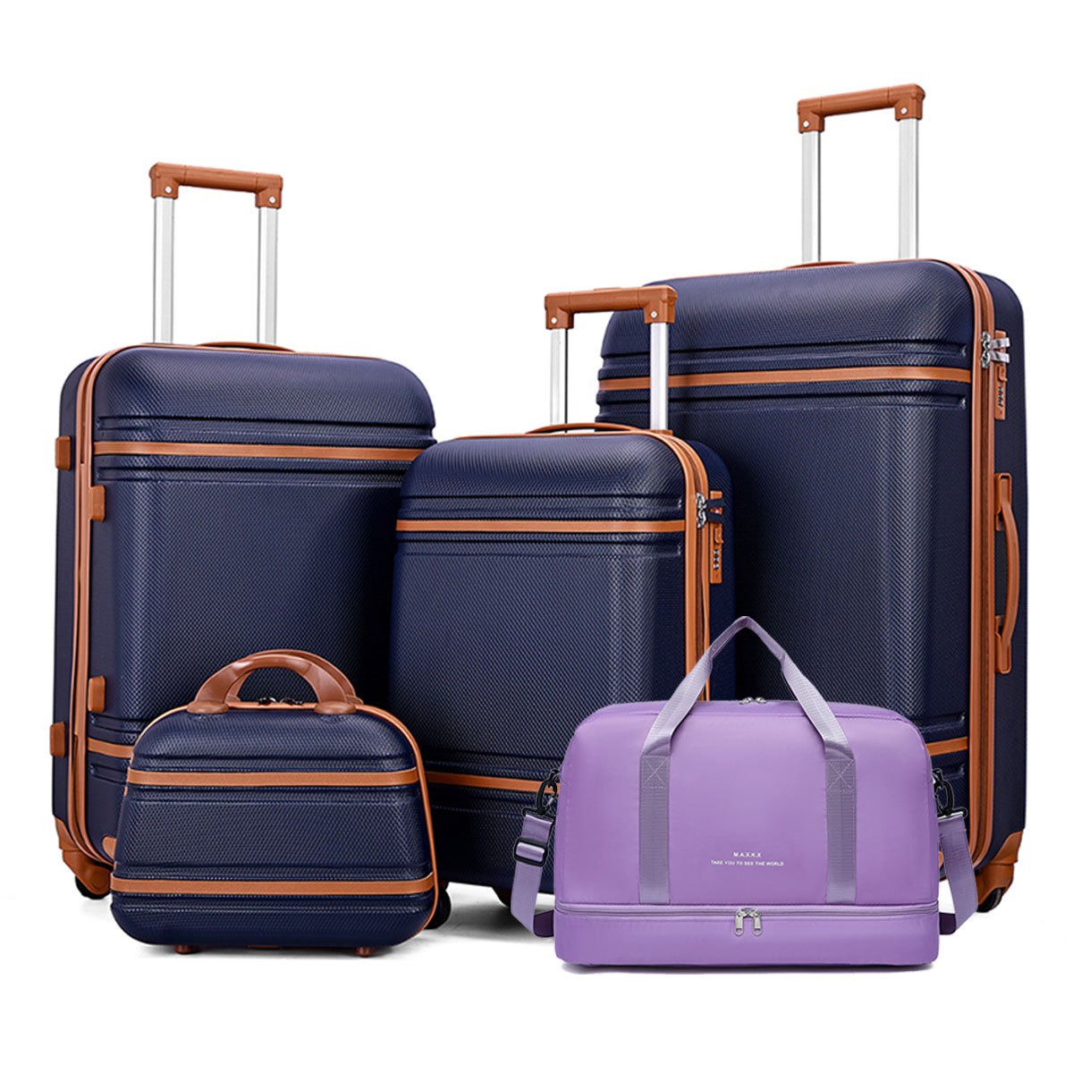 Set of Four High-End Designed Luggage Pieces, Rolling Suitcase & Handbag