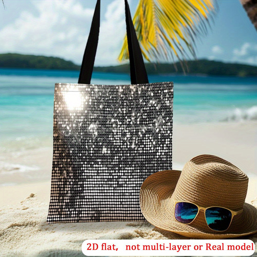 2d flat 1pc shiny sequin sparkle large capacity print tote Temu