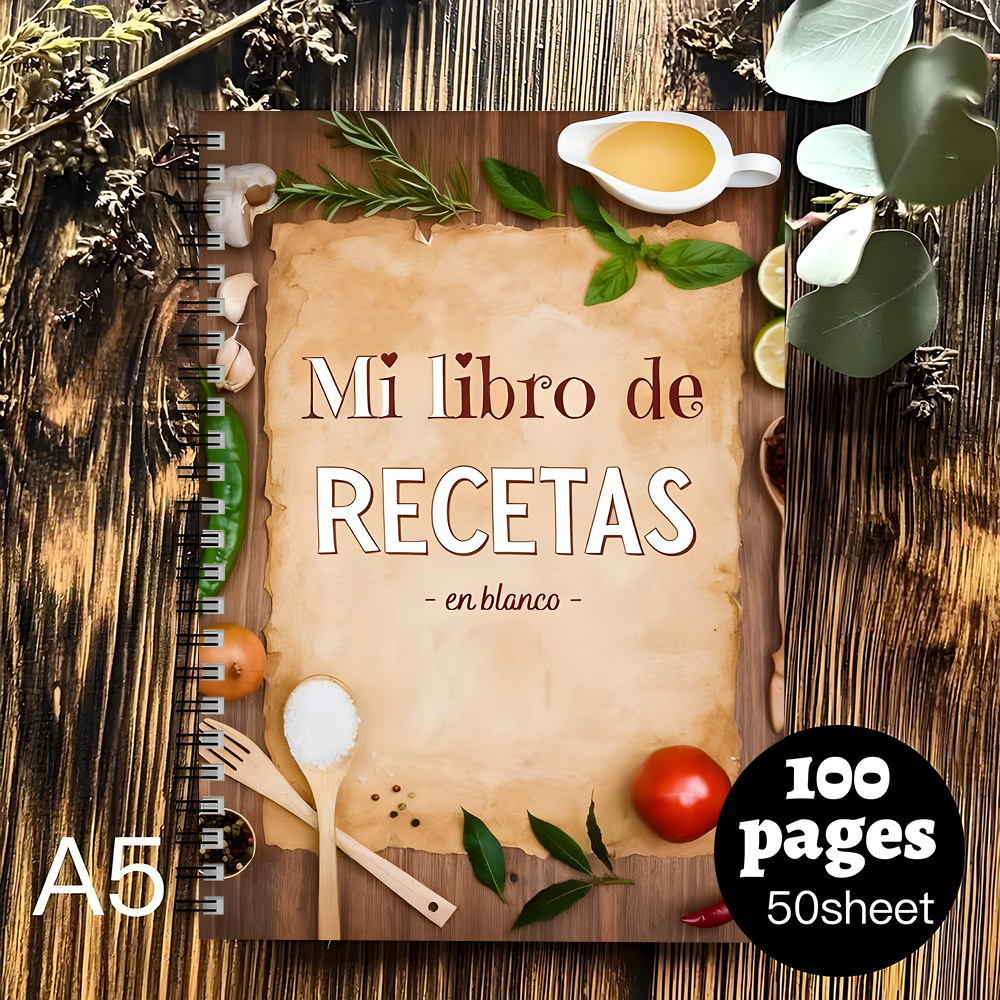 TEMU Un Cuaderno de Recetas en Español - Diseño de Ingredientes de Cocina con (Tomates, Especias, Hierbas) - Planificador de Cocina Bilingüe, un