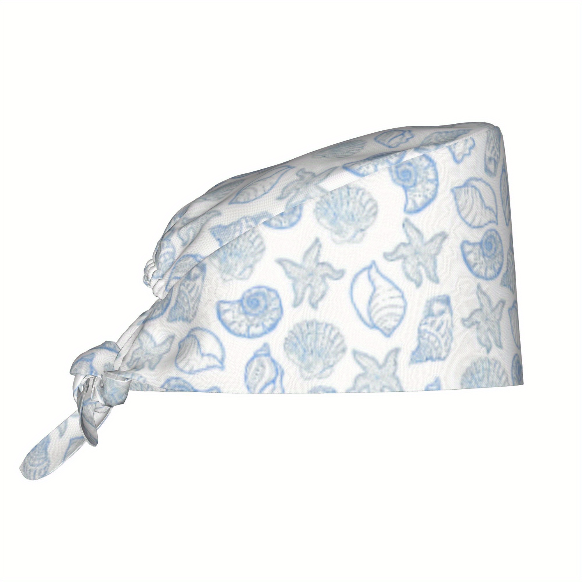 TEMU 1pc Seafood Women's Stylish Printed Work - Lightweight Adjustable Skull , Tie-back Nurse Hat, Dustproof Chef & Cooking , Floral Shops & ,