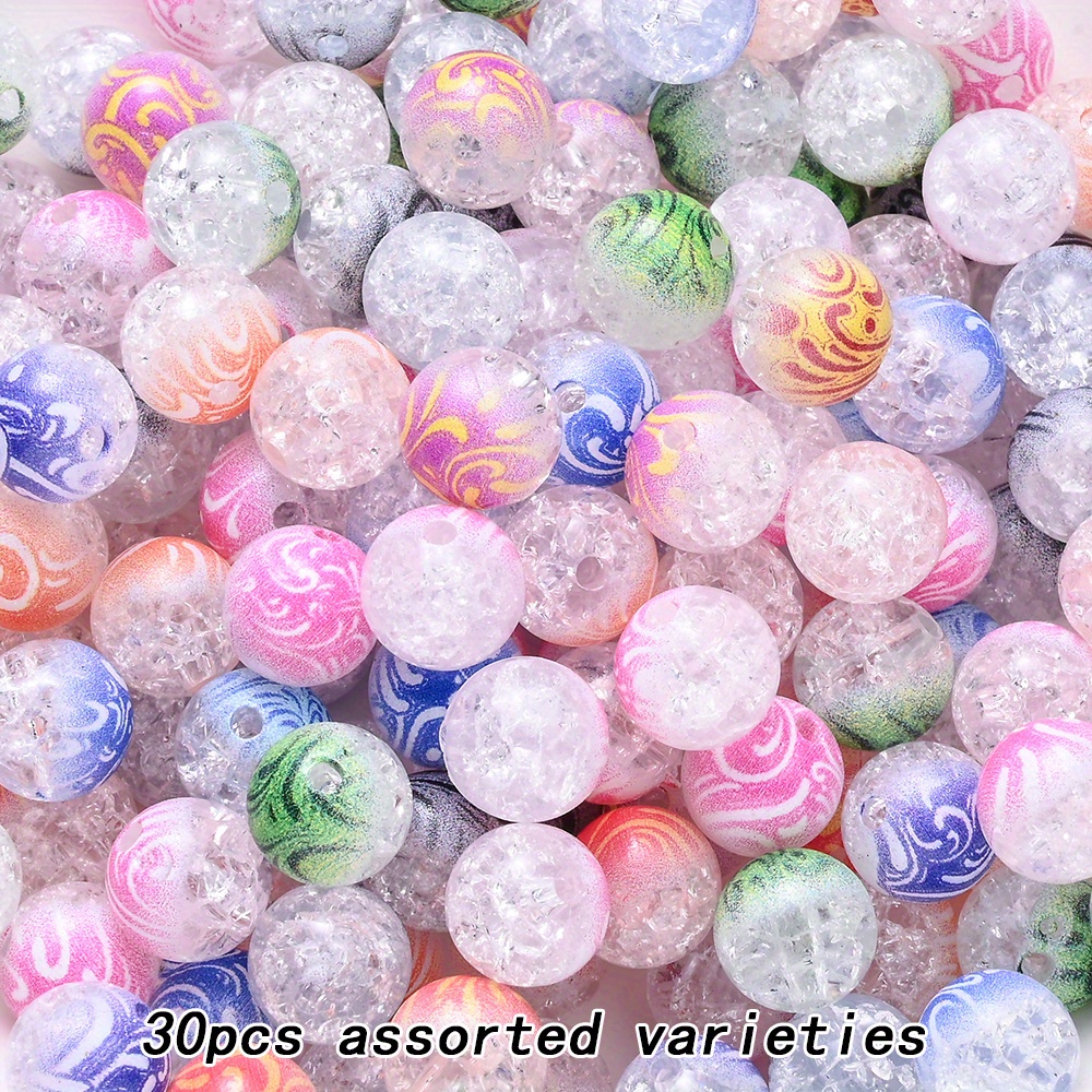 TEMU 30pcs 10mm Gradient Beads Random Color Cracked Clouds Print Beads & Bead Assortment Perfect For Necklace, Bracelet, Necklace & Keychain - Diy