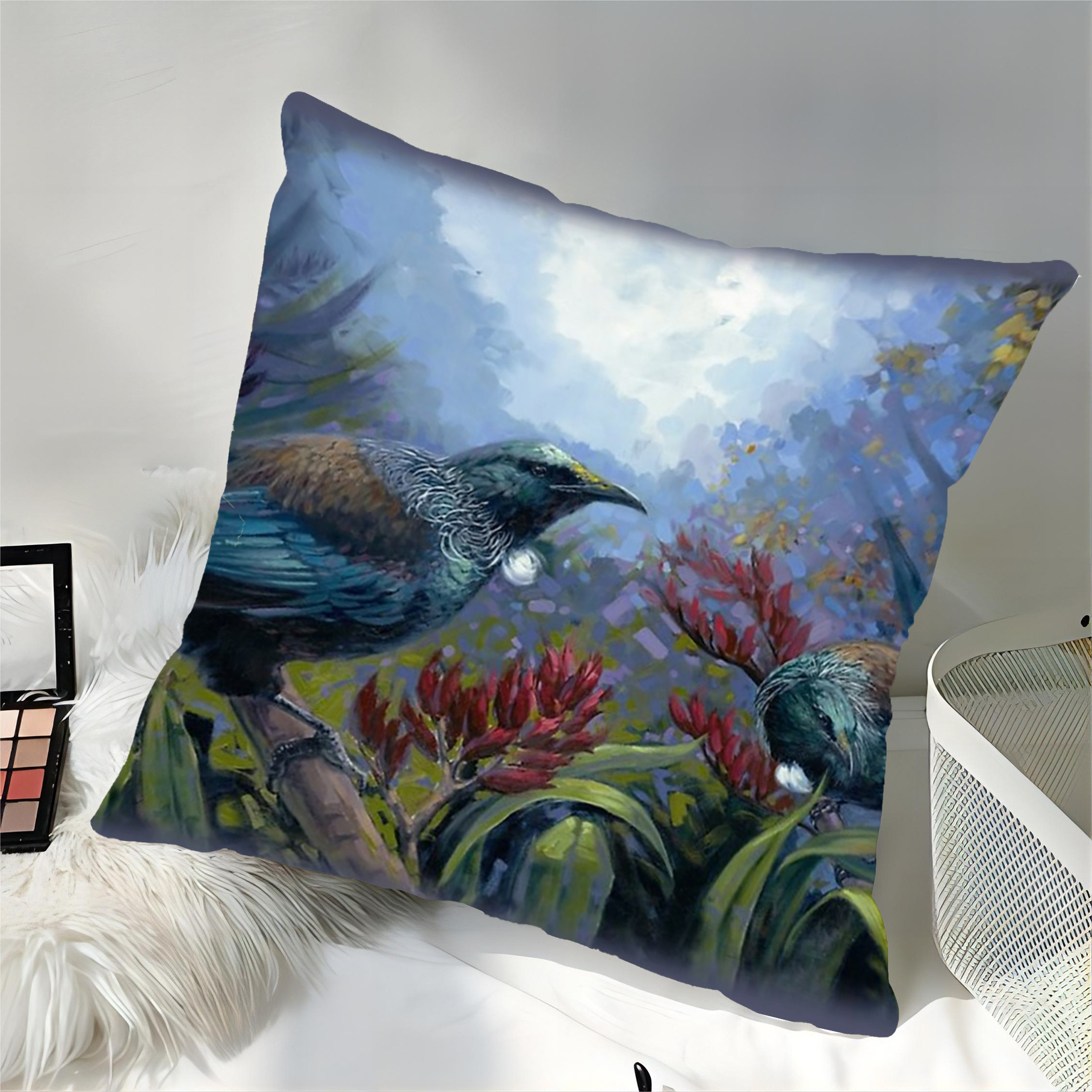 TEMU 1pc Of New Zealand Bird Art Pillow Cover, , Soft Polyester Fabric, Machine Washable, Invisible Zipper, Decorative Sofa Pillow Cover For Office