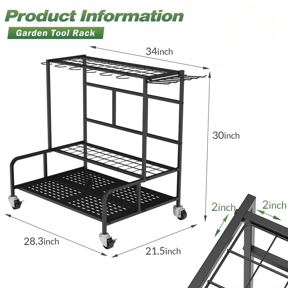 Image of Extra Large Metal Gardening Tool Storage Rack Heavy Duty Steel Rack For Yard, Shed, Garage, Wall Mounted Shovel Rack For Long Handle Tools, Rakes, Hoes, Farm Tool Storage Stand