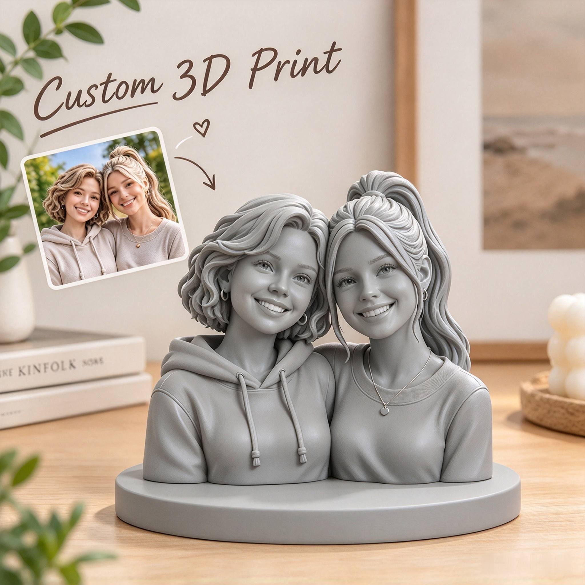 TEMU Personalized 3d Printed Photo Portrait Sculpture - Half-body Bust Statue Suitable Birthdays, Anniversaries, Gifts, Tabletop Decor With Your Own