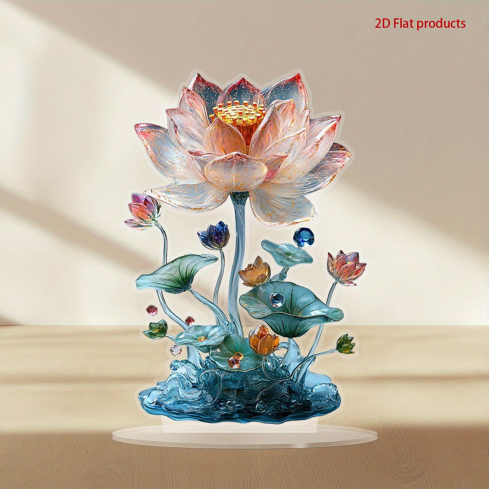 

1pc Acrylic 2d Flat Lotus Flower With Stand, Transparent Fantasy Floral Decor, Tabletop Display For Wedding, Home, Office, Bedroom, Birthday Gift, Multipurpose Holiday Decoration