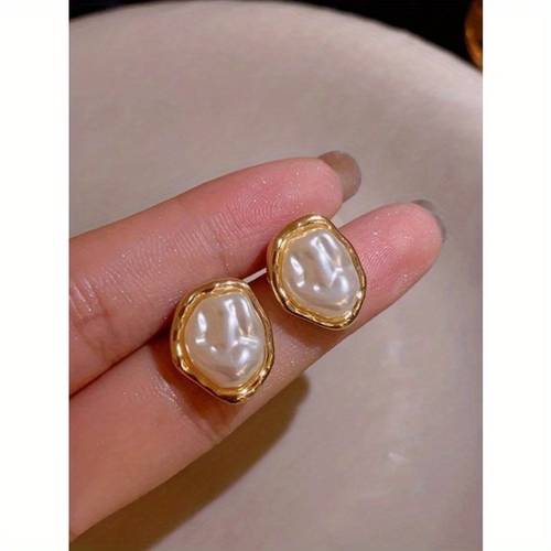 baroque style geometric asymmetric pearl earrings chic and minimalist exquisite finishing daily and travel styles