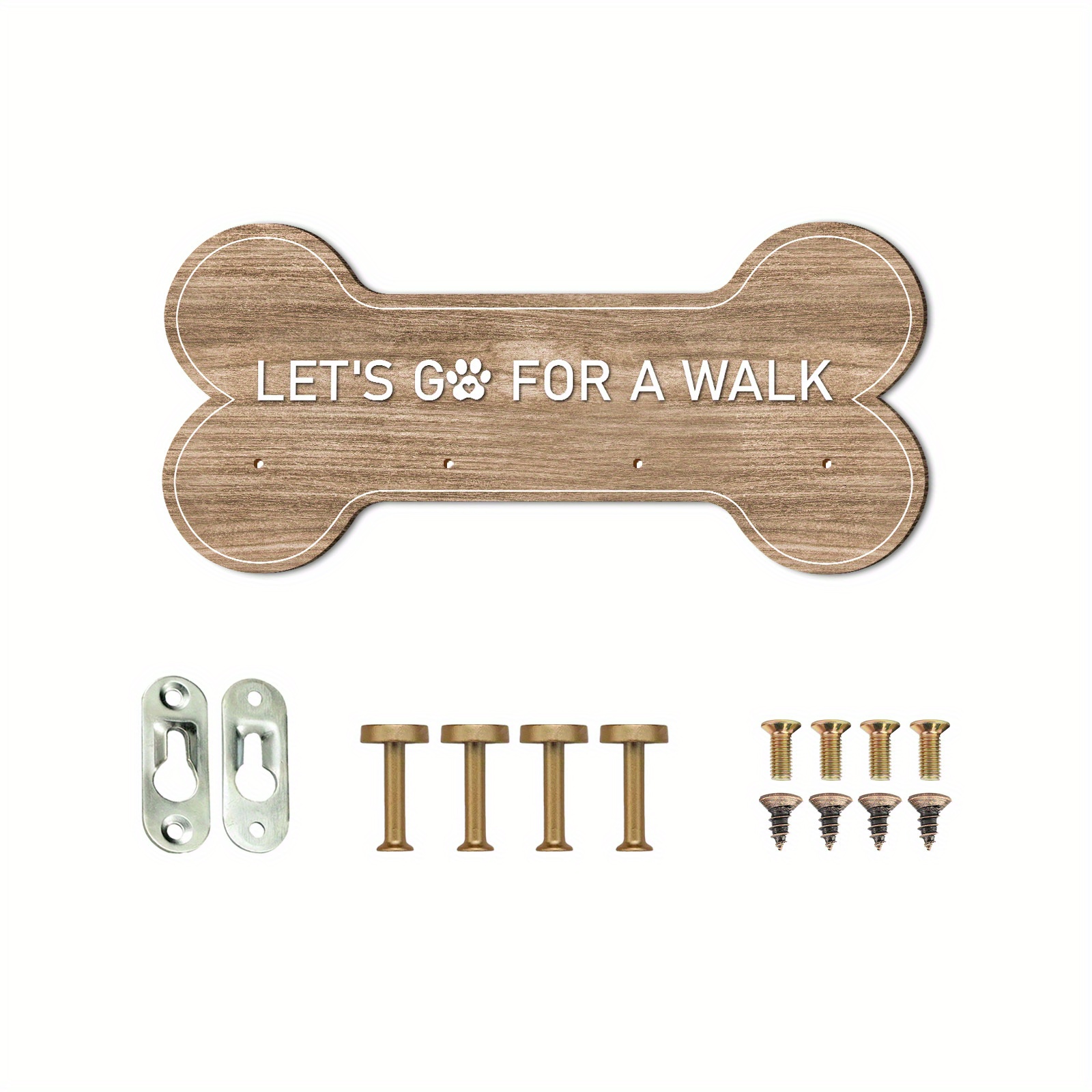 E-shop 1 Stück Holz-Hundeknochen-Schlüsselhaken - Multifunktionaler Wandhalter mit "Lass uns spazieren gehen"-Design, Ideal für Zuhause und