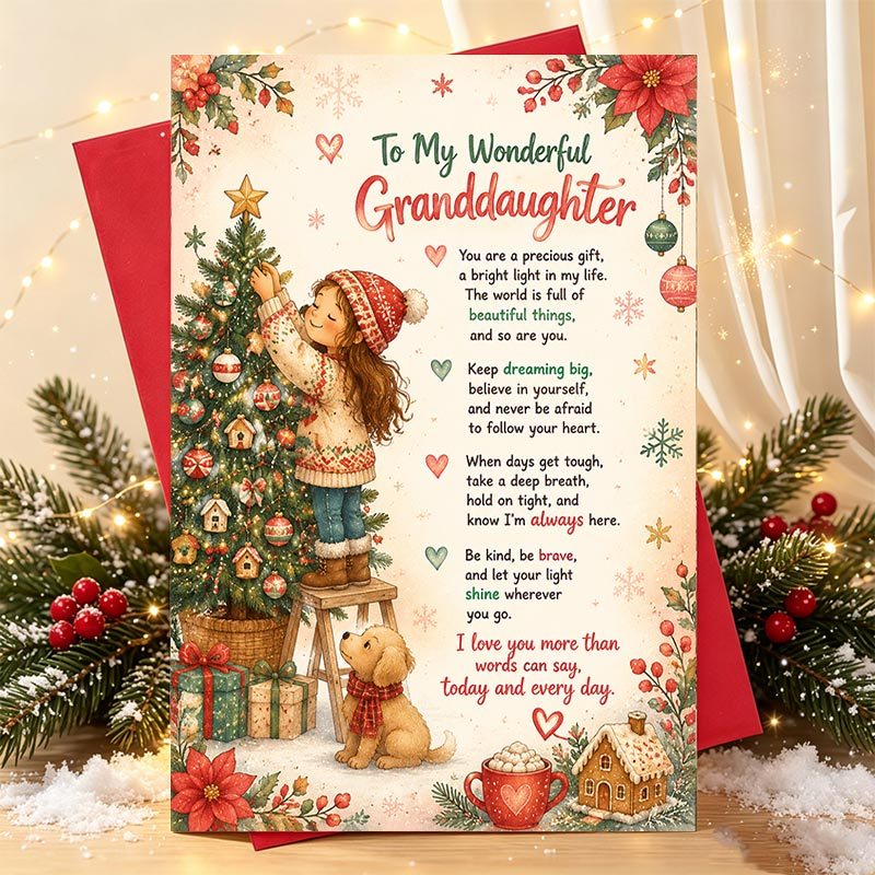 TEMU 1pc 1pcs Christmas Card Suitable For Granddaughter - Grandparent-grandchild Gift, English Language Paper Greeting Card For Birthdays, Holidays &