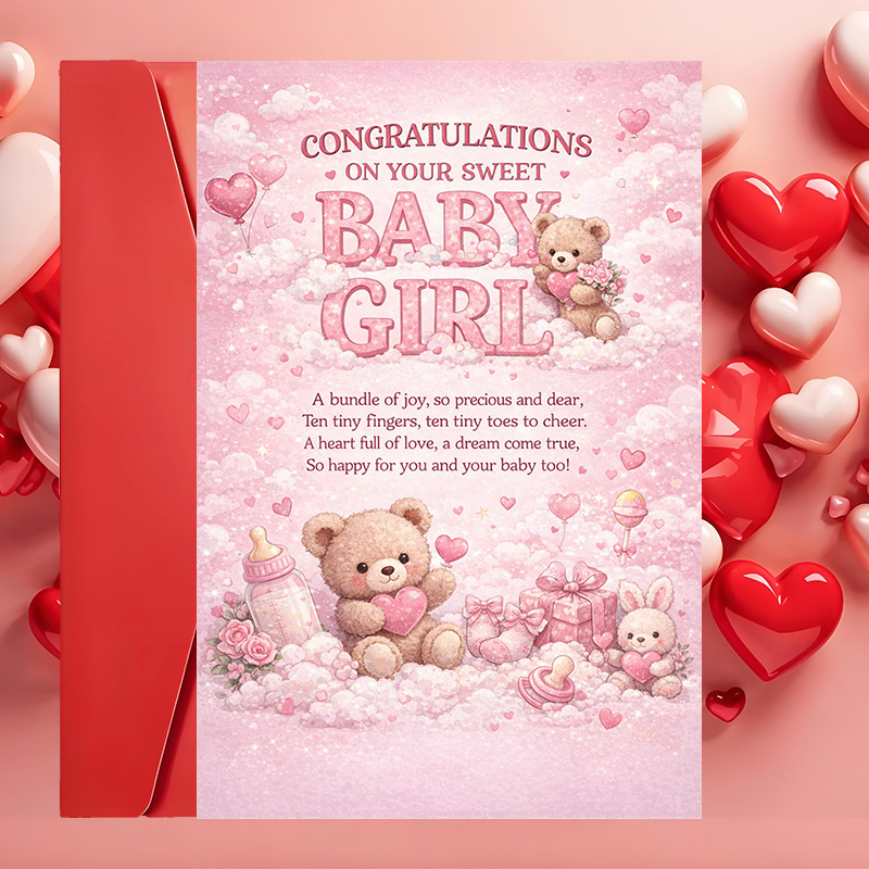 TEMU 2pcs (one Envelope And 1 Greeting Card)congratulations Baby Girl Greeting Card New Shower Or Birth Celebration Sending And Moments