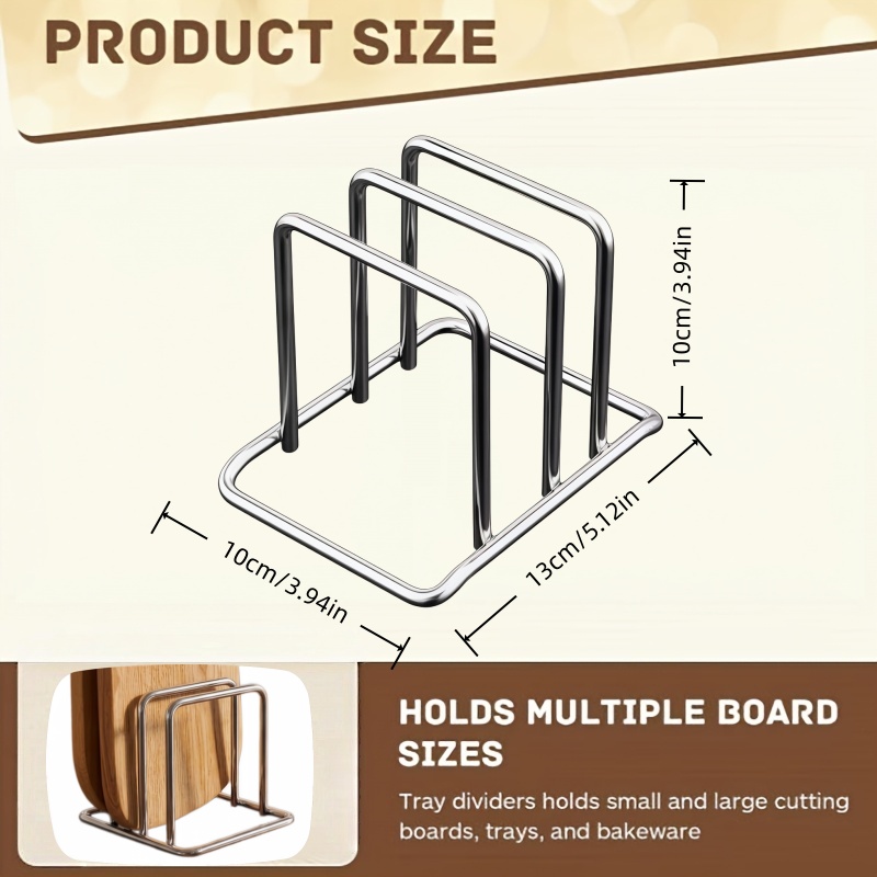 Heavy-Duty Metal Cutting Board Rack Organizer - Cutting Board Holder with Space-Saving Cabinet/Countertop Shelf, Baking Tray Rack - Sturdy Kitchen Storage Rack (No Screws Needed), Kitchen Storage Container, Kitchen Countertop Organizer