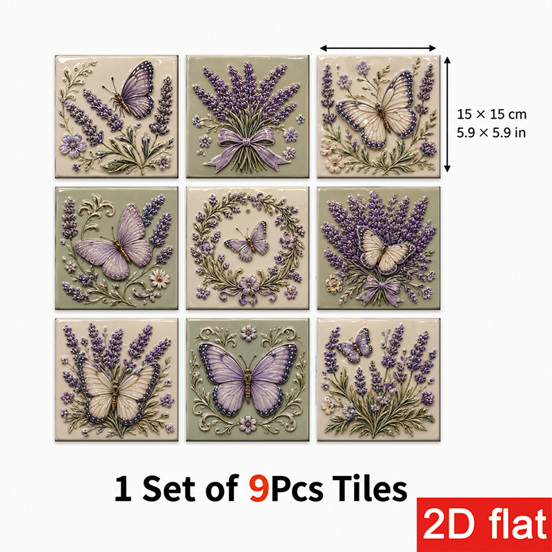 TEMU 2D Platte 9 stuks 15X15Cm (5.9X5.9In) Kiezelsteen Stickers Top-Tier: Peel and Stick Wandtegels met Vintage Bloemmotief Kiezelsteen Ontwerp met