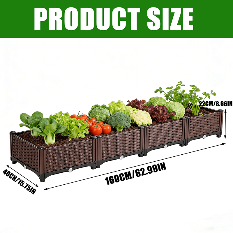 4pcs Elevated Raised Garden Planters, Thickened Durable Plastic With Drainage Holes And Automatic Watering Design, Low Maintenance Plant Boxes Ideal For Indoor, Balcony, Patio And Backyard Gardening