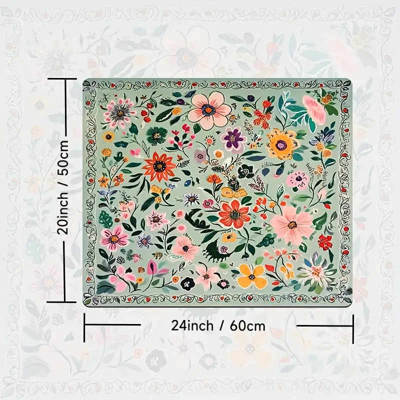 TEMU 1pc Bohemian Floral Washing Machine Mat & Dish Drying Mat - Quick-dry Polyester, Highly Absorbent Washer Dryer Top Protector For Laundry Room,